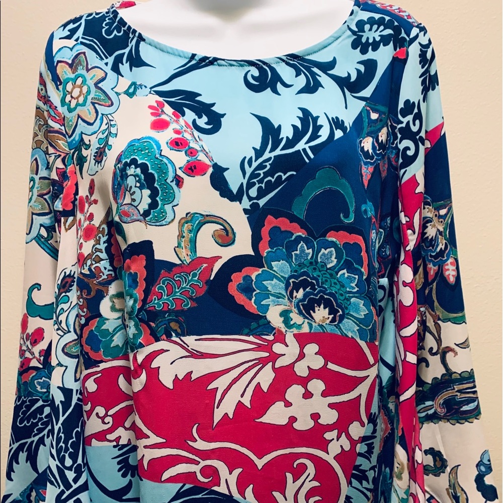 Chico’s 3/4 Slit sleeve Sheer floral blouse